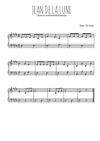 Téléchargez l'arrangement pour piano de la partition de Jean de la Lune en PDF
